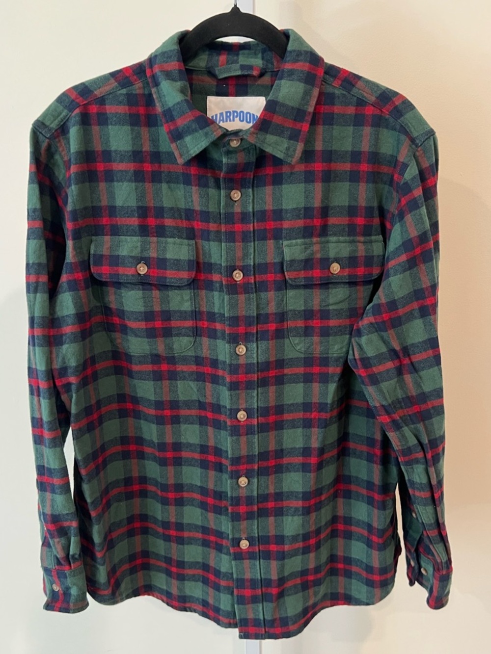 Harpoon Red and Green Plaid Flannel Button Down Shirt Mens Sz Large